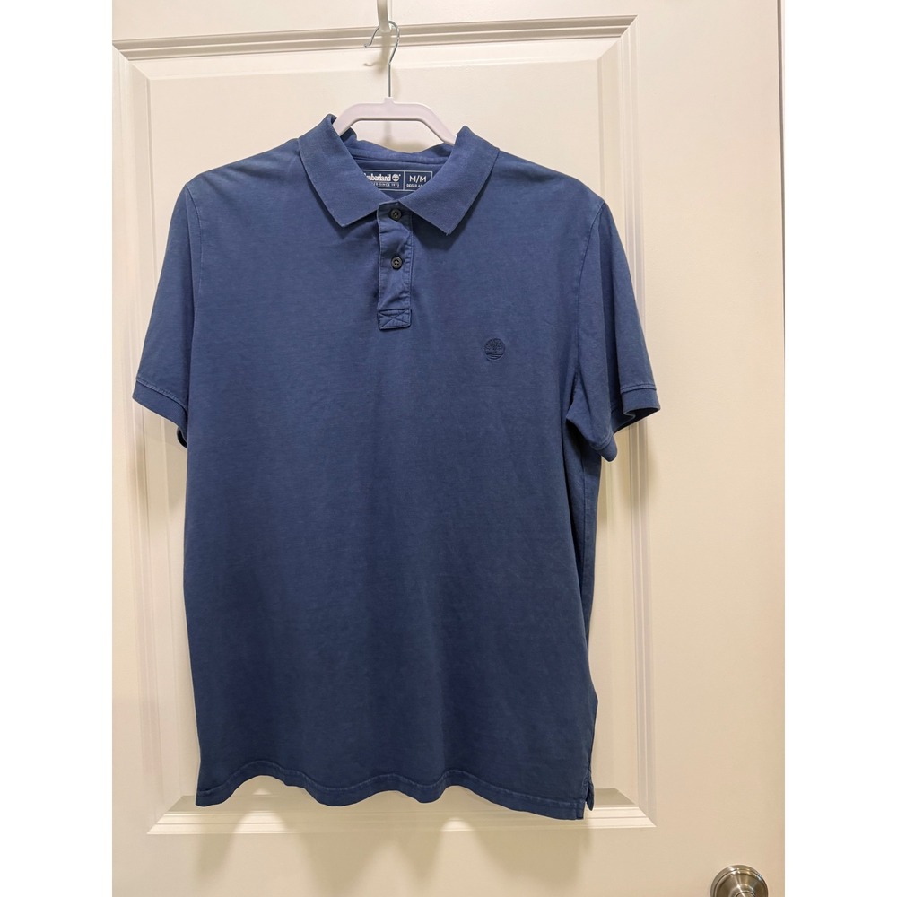 Timberland Mens Regular Fit Short Sleeve‎ Polo Shirt Blue Faded Logo Medium